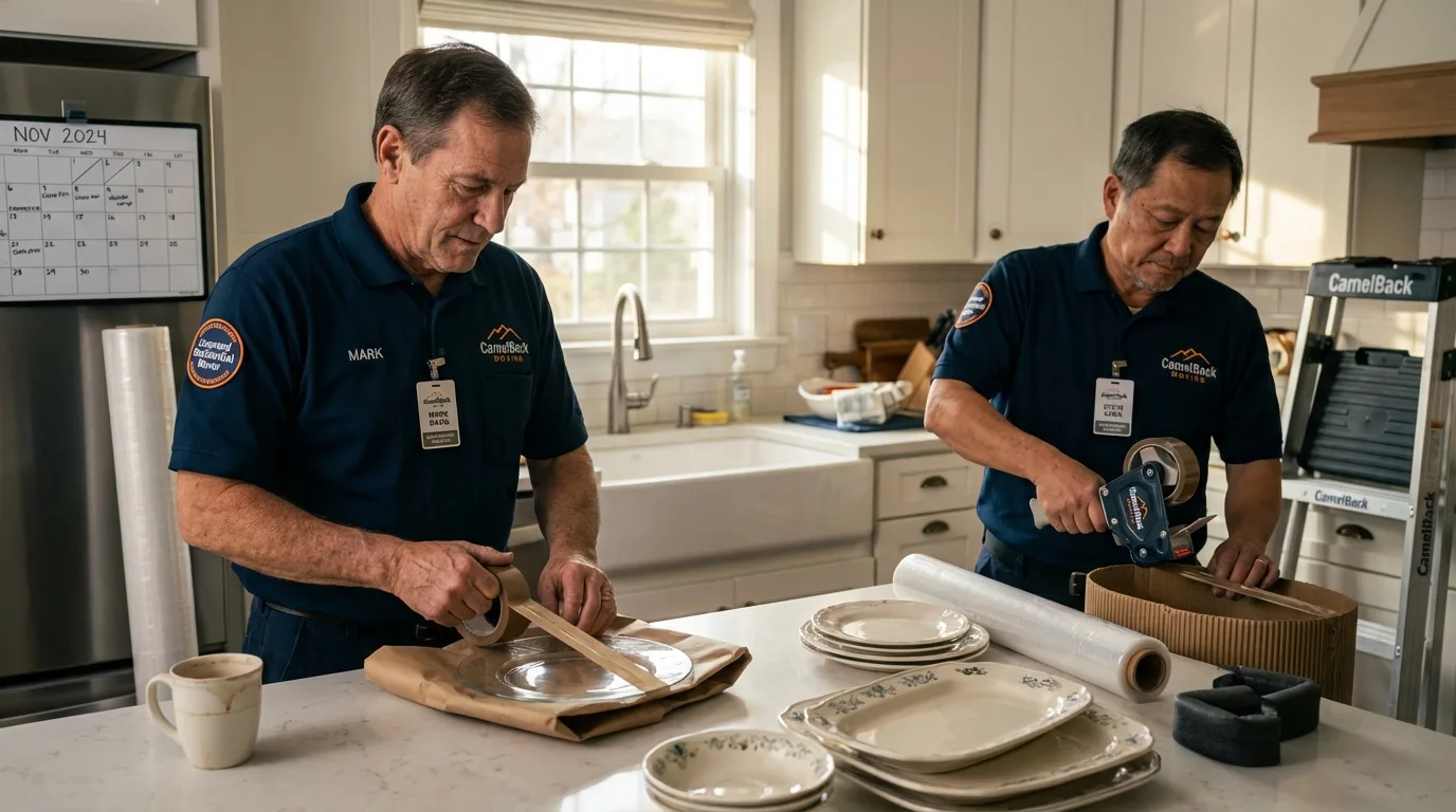 Professional crew packing kitchen dishware in Brandywine, MD